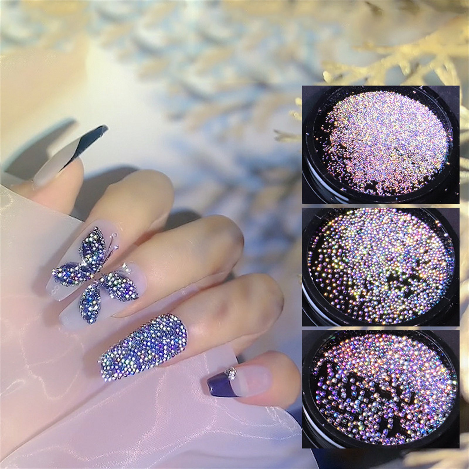 keusn nail beads reflective bubble balls nail beads 3d mini flash  fingernail rhinestones decoration for diy salon design 